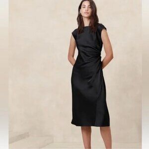 Banana Republic Shirred-Side Satin Midi Dress